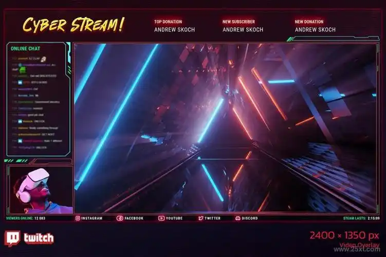 赛博朋克风格的游戏直播间边框设计psd模板