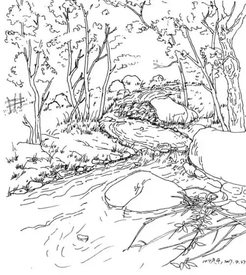 古镇平房树用钢笔临摹中国名画《溪山行旅图》7115 原作收藏在