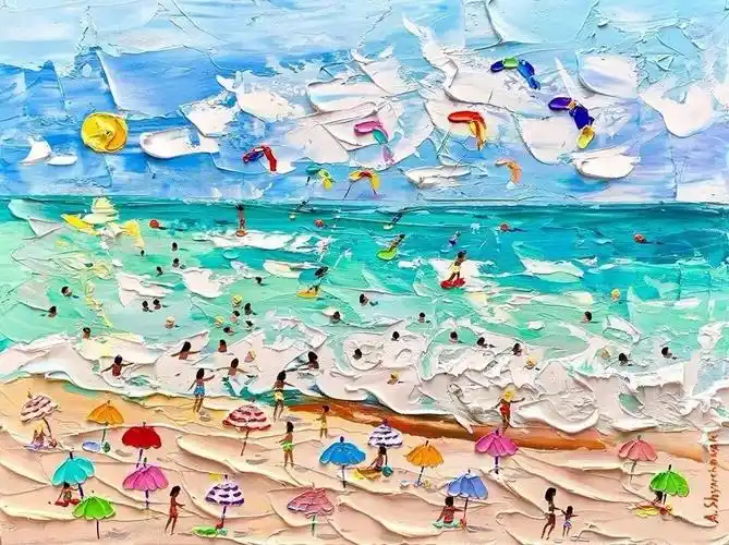 油画浓浓的夏日风情不要钱的画法画出最缤纷夏日沙滩