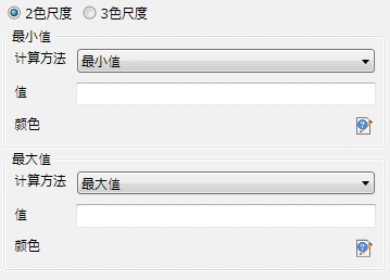 色尺度对最大值和最小值分别设置颜色,在两种颜色之间根据数据值