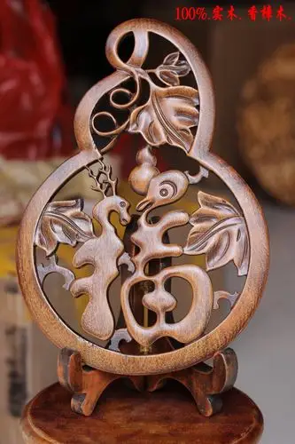 葫芦香樟木实木雕刻红木手工艺品家居装饰品摆件挂件植物现代中式