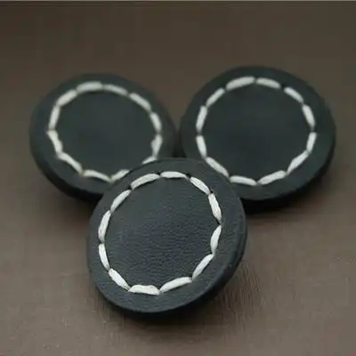 手工皮革黑色踩线高脚圆皮扣有脚纽扣