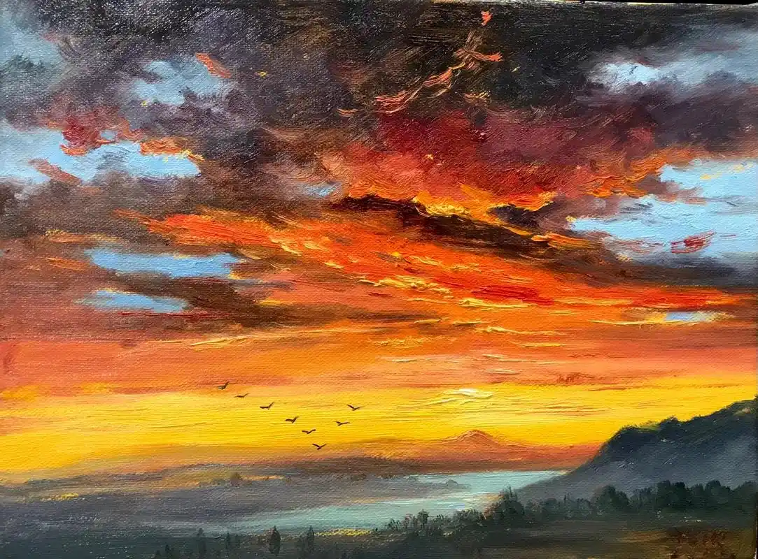 一学就会的火烧云#风景画 #原创油画 #油画写生 #手绘油画 - 抖音