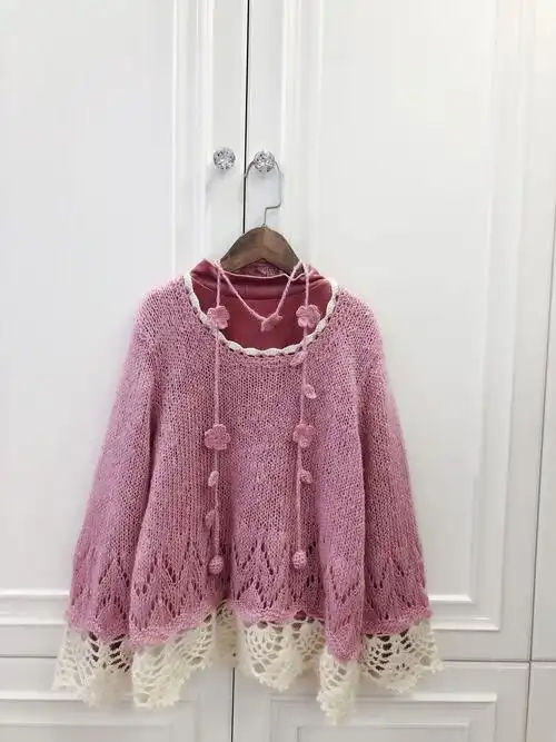 钩花底边甜美女童粉色套头毛衣-编织教程-编织人生
