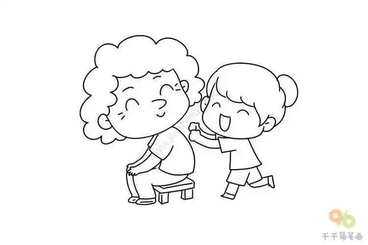 重阳节老人和小孩简笔画