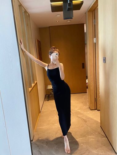 2020夏季绝美背影杀欧美风交叉露背绑带包臀修身连衣裙女性感长裙