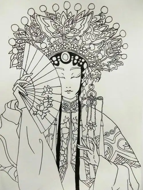 黑白插画作业京剧2