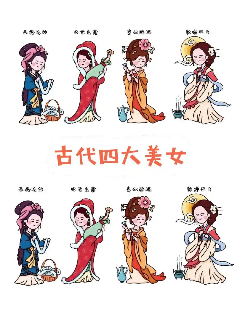 简笔画|古代四大美女.古代四大美女 西施浣纱昭君出塞贵 - 抖音
