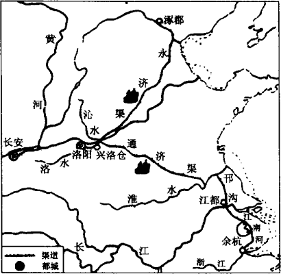 下面是"隋朝大运河示意图",读图回答问题