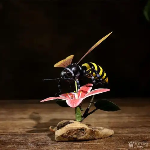 香樟木工雕刻可爱小密蜂昆虫家居桌面摆饰摆件复古纯手工艺品收藏