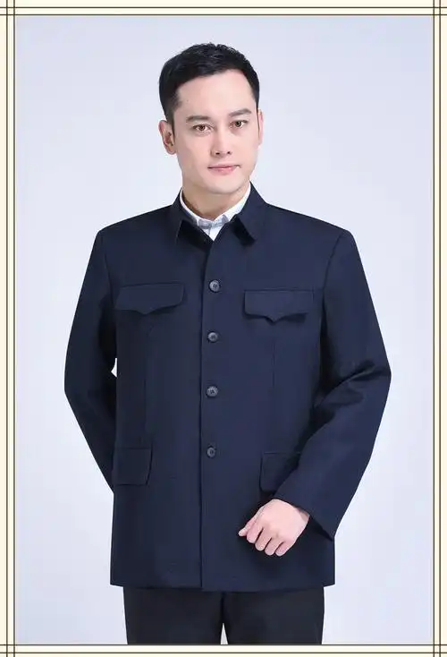 表兮中山装外套军便装上衣中老年翻领爸爸装中式服装老人中山服爷爷装