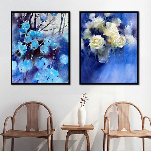 水彩城市街景现代简约ins插画手绘涂鸦diy数字油画卧室走廊装饰画