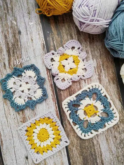 秋日淡雅配色钩针编织单元花片附图解