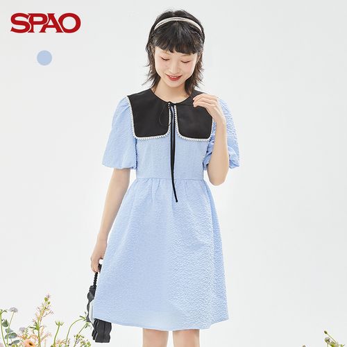 spao女士连衣裙春夏新款复古甜美领子可拆连衣裙 蓝色 160/84a/s