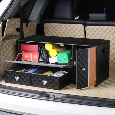 汽车后备箱储物箱子车载尾箱行李收纳箱皮革车载后背整理宝马奔弛
