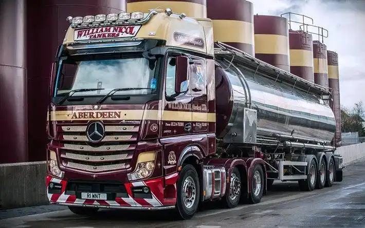download wallpapers mercedes, tanker truck, actros, trucks