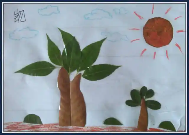 小凯妈妈的树叶贴画秀