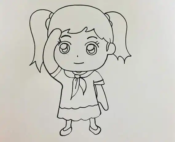 小学生带着红领巾敬礼的简笔画