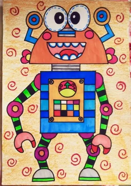 少儿儿童创意美术作品——机器人0615机器人0615水彩笔油画棒