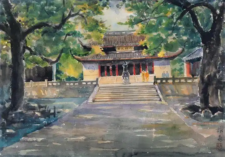 0199 林荫禅寺 水彩