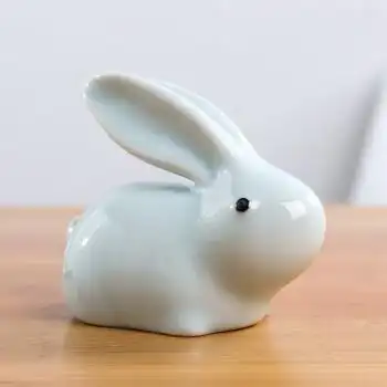 创意可爱兔子摆件陶瓷玉兔工艺品客厅电视酒柜房间家居装饰品礼物 粉