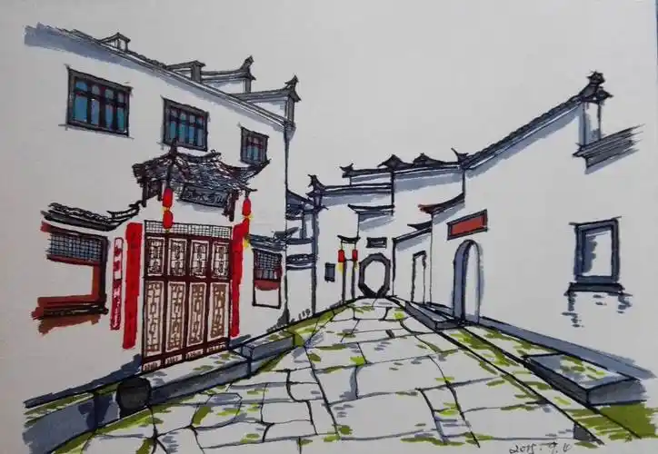 徽派建筑水粉画 徽派建筑水粉画教程