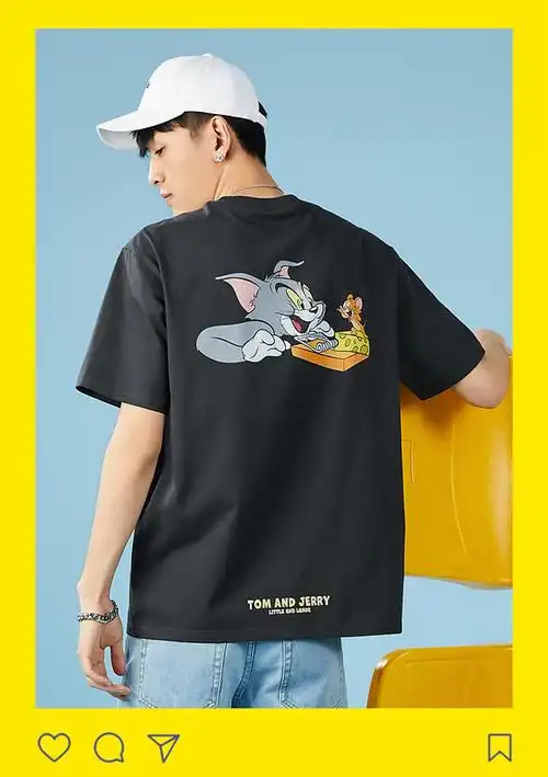 2020夏季男士猫和老鼠系列圆领印花宽松短袖t恤bwdaa228081_唯品会