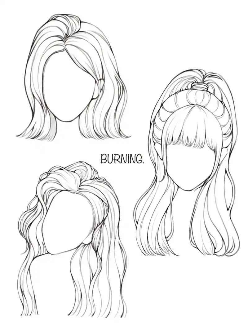 画头发呀画头发|女生发型画法线稿练习78