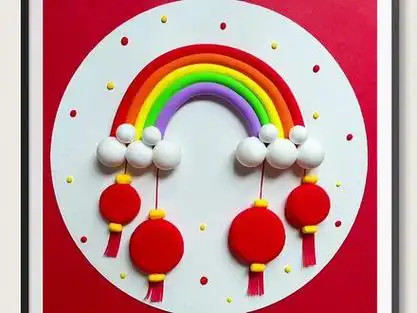 一幅简单漂亮的【彩虹灯笼96】#幼儿手工 #亲子手工 #儿童创意手工