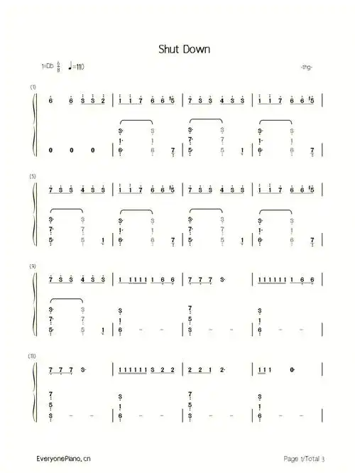 shutdown钢琴简谱