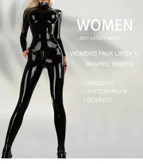 魅色性感时尚乳胶氨连体衣紧身衣演出服道具全包塑身衣黑色油面乳胶氨