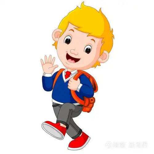 可爱的男孩在上学的路上