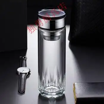 高端双层隔热玻璃杯茶水分离双层玻璃杯茶水分离泡茶杯男女创300mlv7