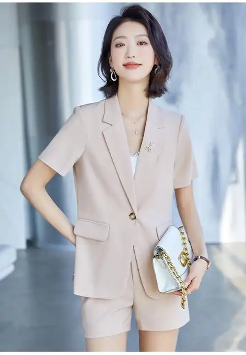 怡情姿杏色西装外套女夏季薄款职业装商务休闲总裁办公气质女神范西服