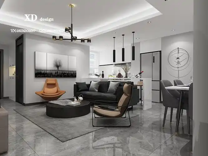 现代轻奢黑白灰客餐厅 卧室