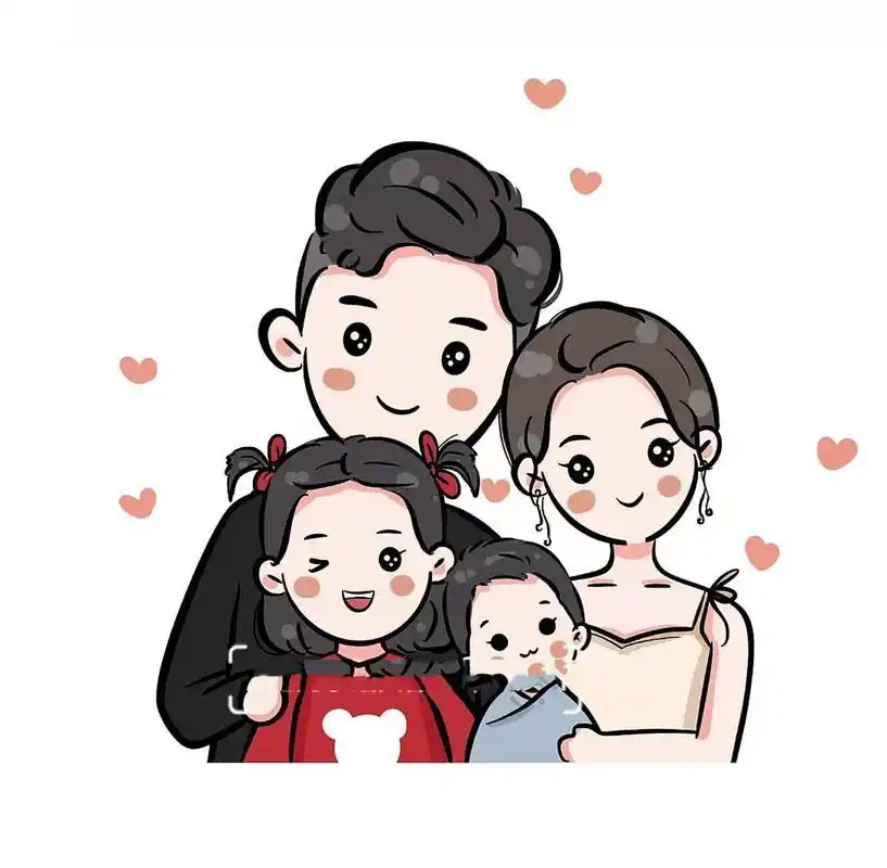 卡通全家福手绘头像,幸福可爱一家三口 可可爱爱幸福美满一家人98