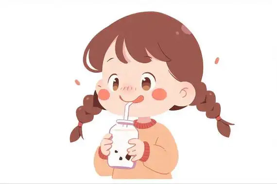 一个可爱的女孩拿着一杯牛奶卡通ai插画