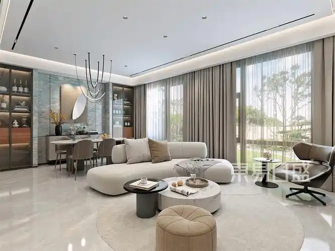 >首页>装修案例>青特滨湖国际175㎡现代轻奢风格装修效果图>客厅在