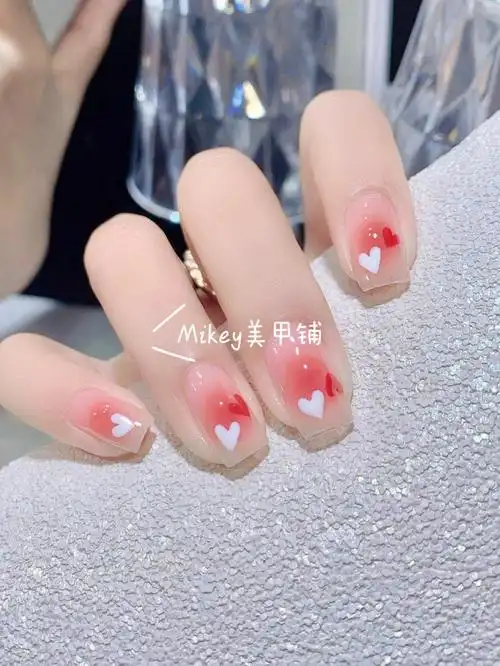 夏日元气腮红法式爱心美甲