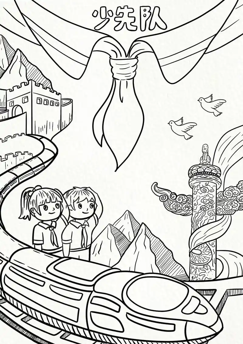 少先队主题画.生在国旗下,长在春风里#主题画 #图案设计 # - 抖音