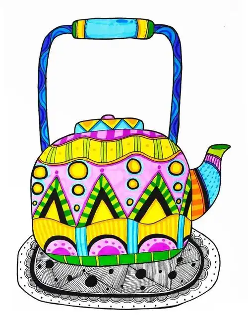 茶壶怎么画,cad茶壶怎么画(儿童画教程,色彩与线条的运用)