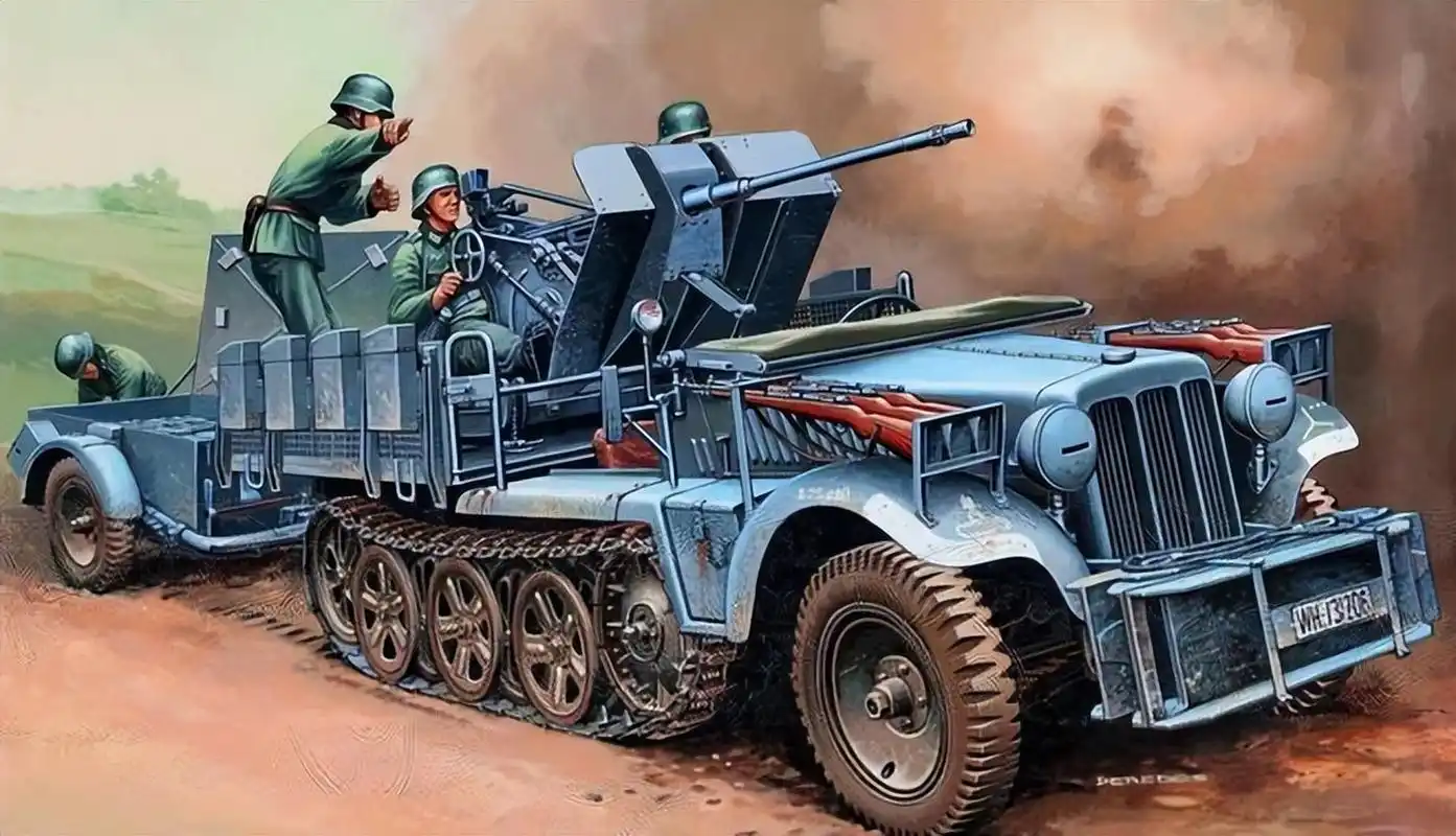 装备欣赏:一组二战德军防空炮题材插画,勿忘历史!