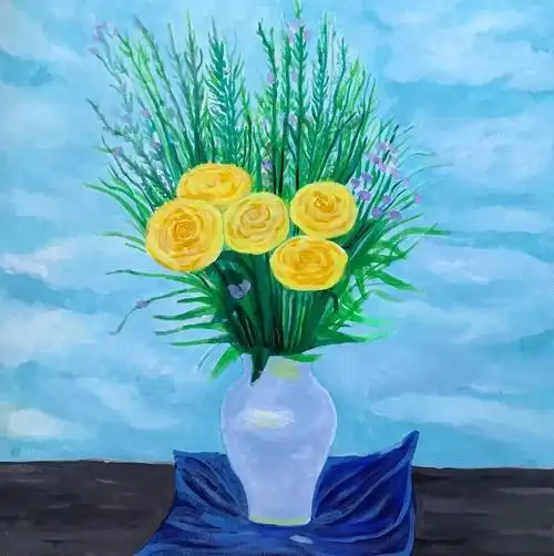 有灯笼果的静物 2017 50x50 布面油画鲁冰花 2016 50x100布面丙烯互相