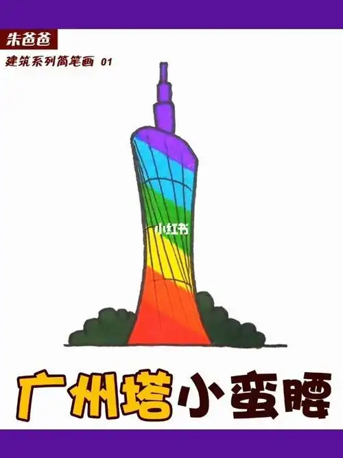 9张世界著名建筑简笔画图片儿童画广州塔怎么画涂色简单步骤教程建筑