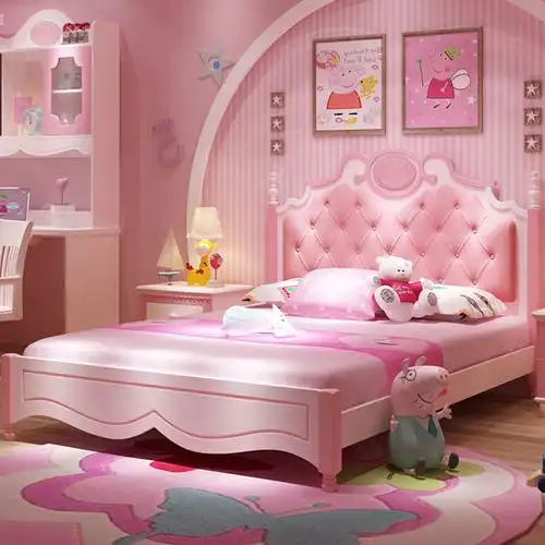 儿童床女孩 公主床二胎床女童粉色单人床儿童房卧室家具套装组合