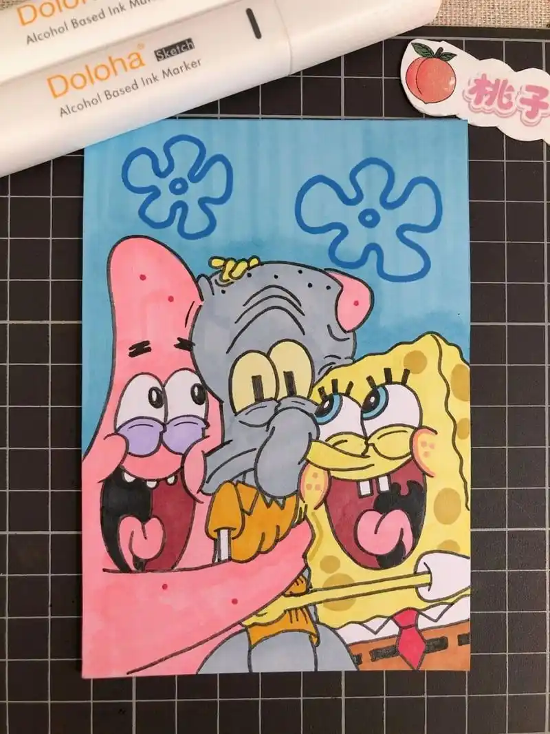 第165幅|海绵宝宝马克笔画,附步骤图.