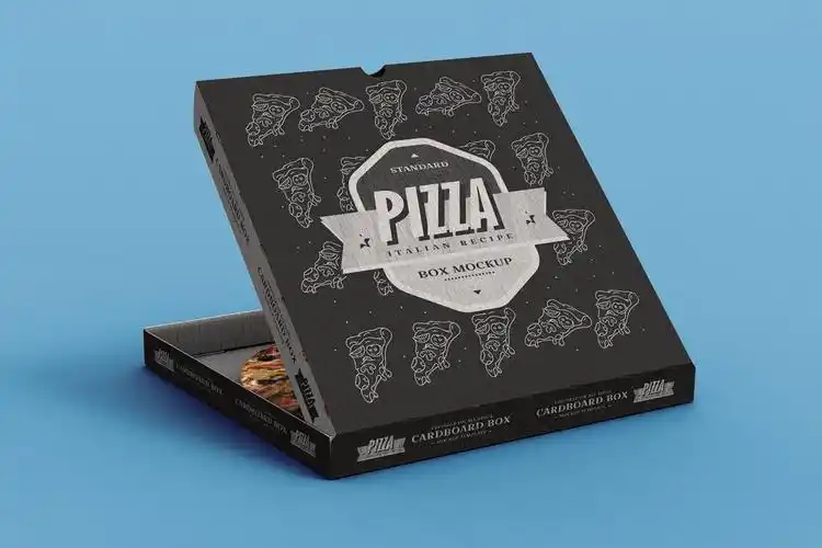 披萨包装盒外观设计效果演示样机模板 pizza box mock-up template