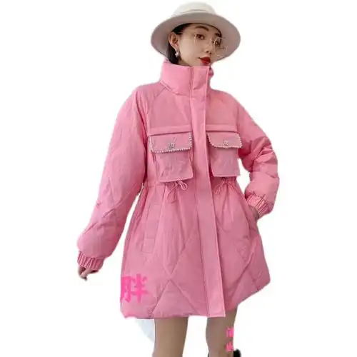 滴一胖2021冬季新款大码女装胖妹妹抽绳收腰羽绒服通勤显瘦