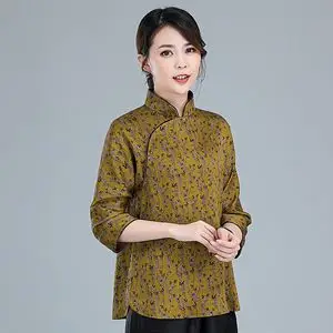 原创中式复古真丝珍珠缎香云纱上衣桑蚕丝七分袖立领唐装偏襟外套