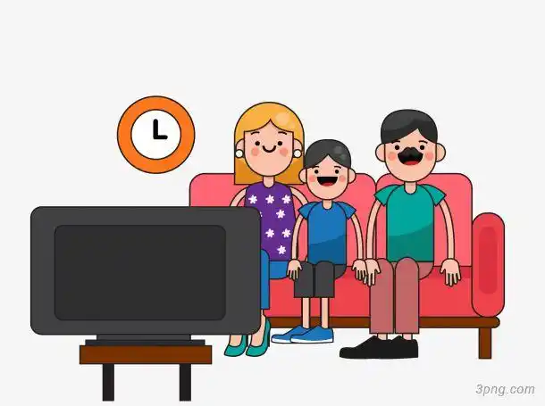 卡通看电视的家人png素材透明免抠图片-动植人物